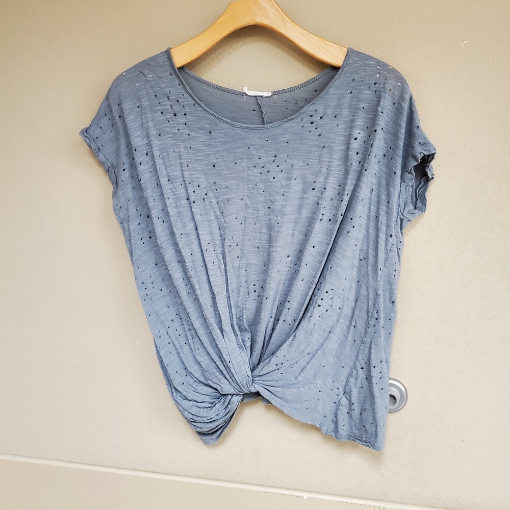 Reb & J 220 Cap Sleeve Twist Front Distressed Tee